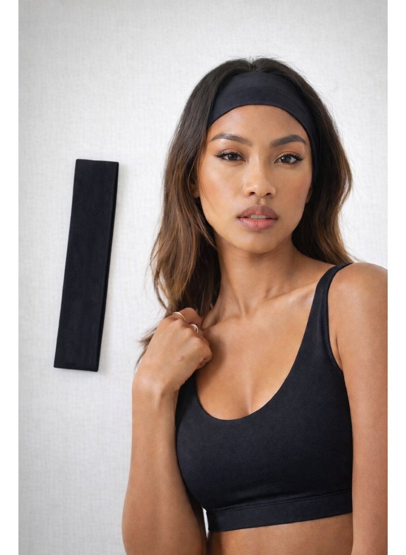 بندانة قطن مصري 95% باللون الأسود عرض 5 سم – قطعة واحدة – مناسبة للرجال والنساء – للرياضة والجري والاستخدام اليومي - Image 2